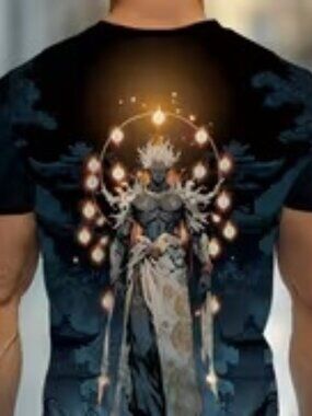 Blue Graphic Men’s Shirt with Mythical Warrior Design
